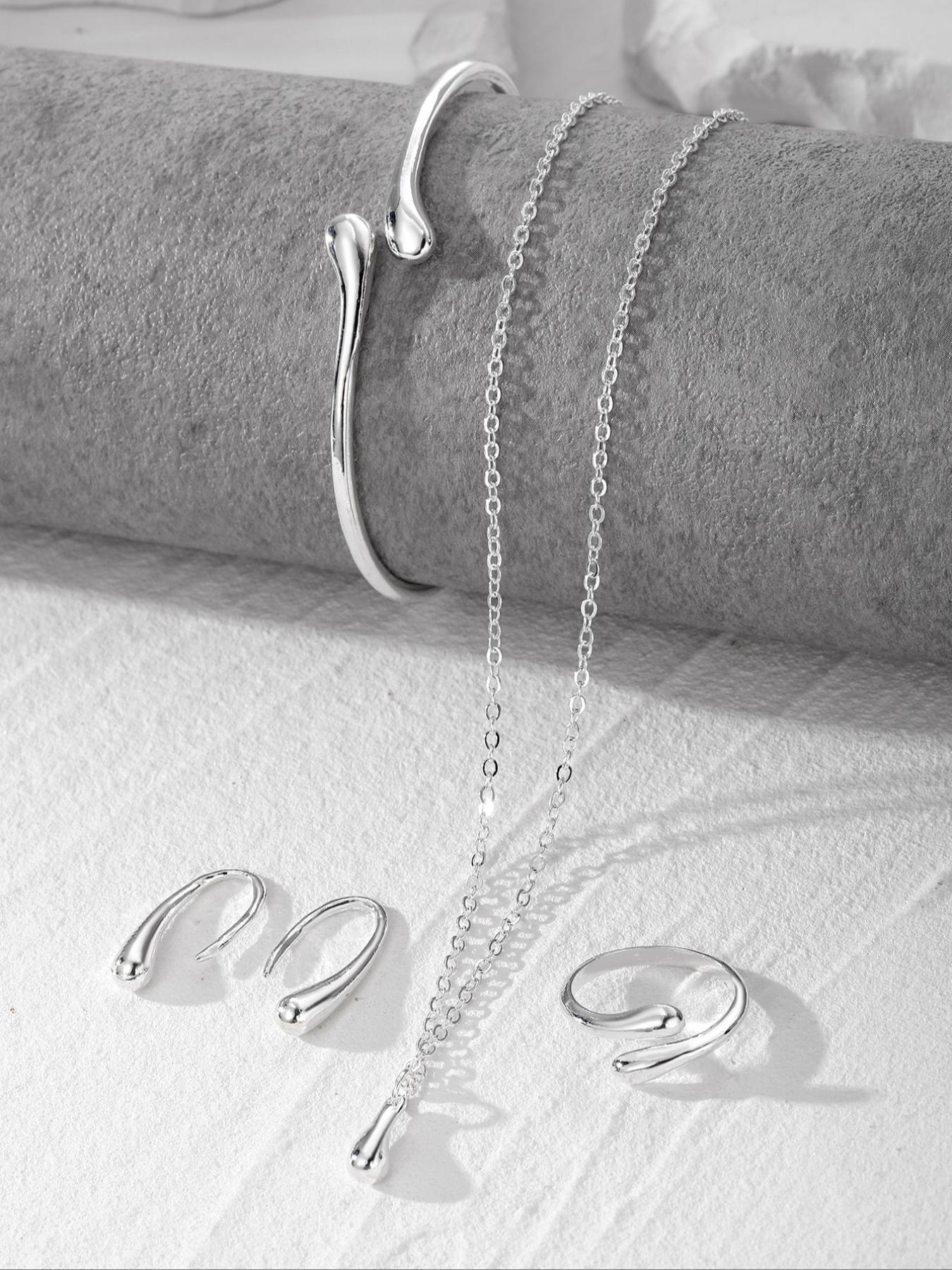 Necklace & Bracelet & Earrings & Ring Jewelry Set, Fashion Jewelry for Party, Daily Clothing Decor, Trendy All-match & Exquisite Jewelry for Birthday Gift