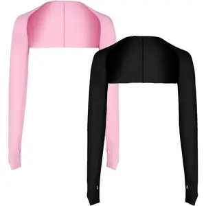 2Pcs Cooling Arm Shawls, Breathable Shawl Arm Sleeves for Women, Sun Protection Cooling Shawl with Finger Holes for Golf Outdoor Sports (Black, Pink)