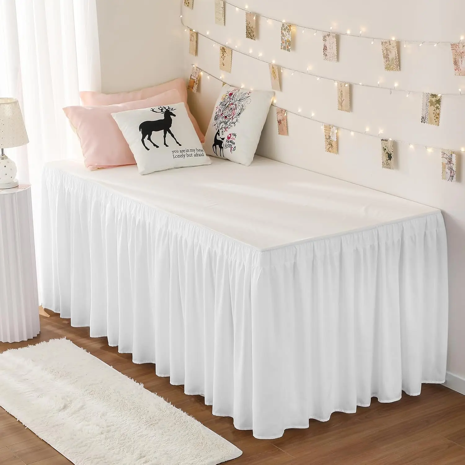 Dorm Bed Skirt Twin XL 36" Drop, College Dorm Room, White | ruffled, Wrap-around/elastic, Wrinkle & Fade resistant, with, Gift Packed, Machine Wash/Dry/Iron
