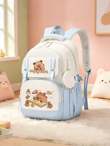Capybara Print Backpack, Breathable Honeycomb Mesh, Detachable Coin Purse, Adjustable Pockets, Unisex, Multiple Colors Available