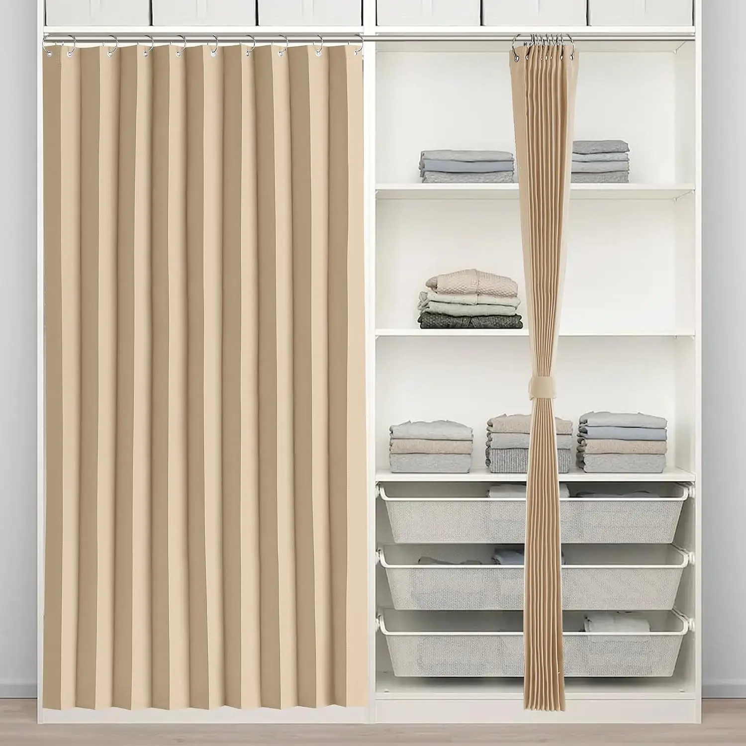 Blackout Closet Curtains for Open Closet, Pleated Accordion Style Folding Door Curtains Thermal for Doorway Soundproof, W 50 x L 80 in, Biscotti Beige, 1 Panel