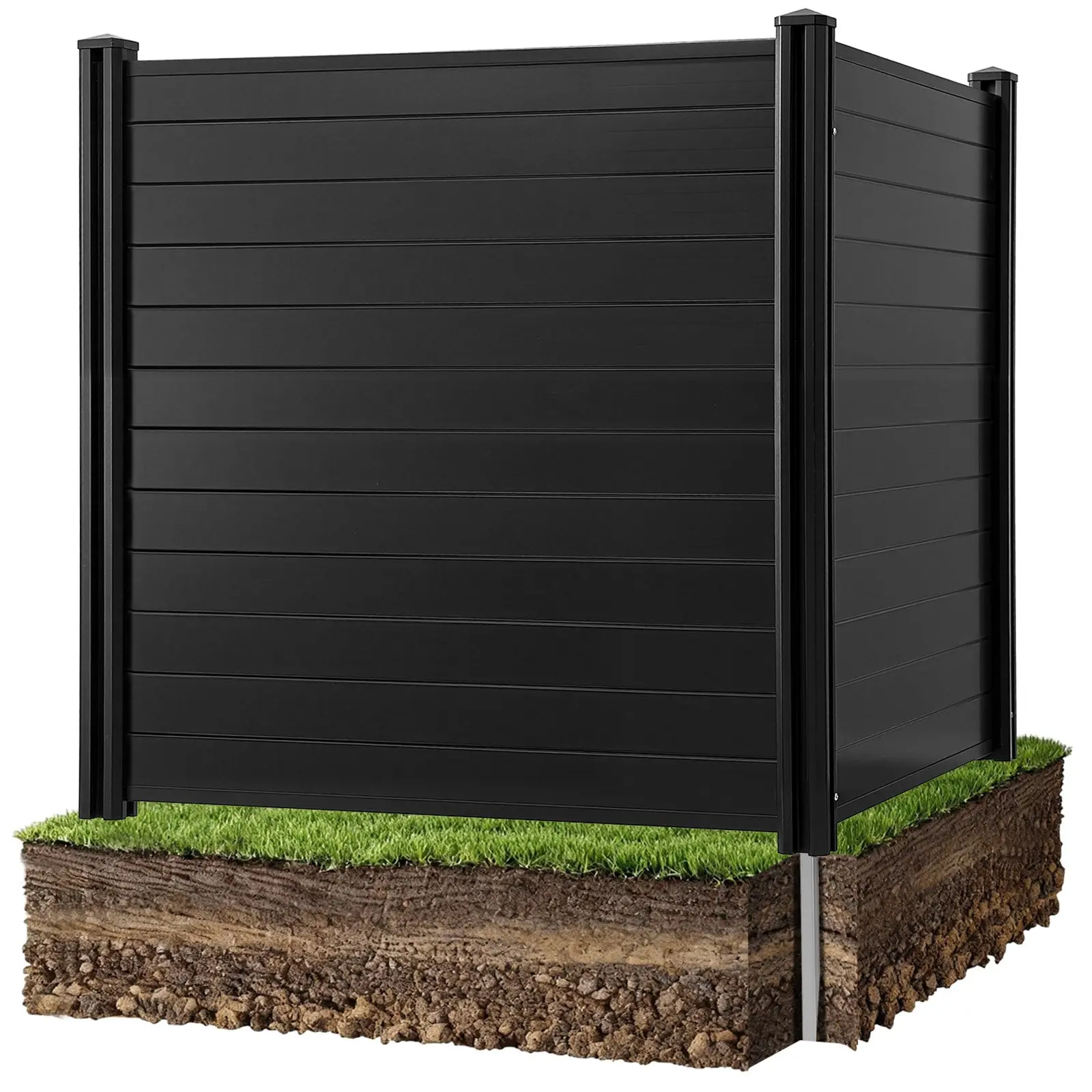 VEVOR 2 Panels Outdoor Privacy Screen, 48x 48 in Air Conditioner Fence with 27.6 in Ground Stakes, Pool Equipment Enclosure, Horizontal Vinyl Privacy Fence, Ideal for Trash Can and A/C Units, Black