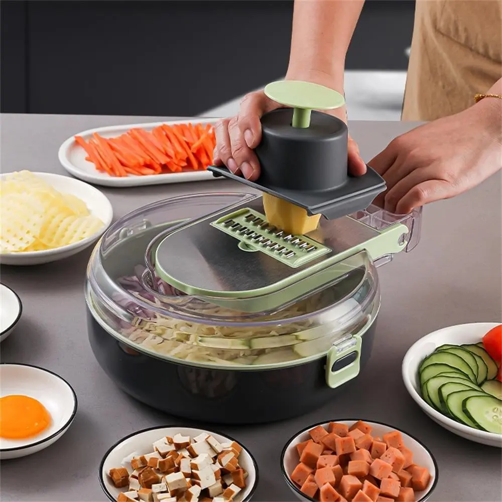 Multi-Functional Manual Kitchen Chopper, Nine-In-One Round Vegetable Slicer, Potato Shredder, Dicer, Mandoline, Home Cooking Essential Tool