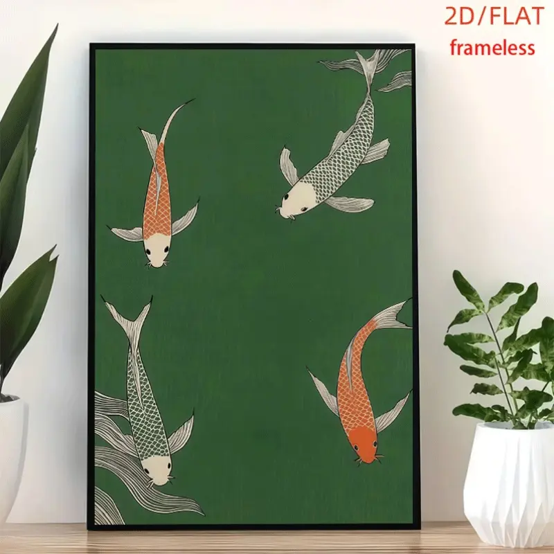 frameless Koi Fridge Decal Art Decor Print Poster, Wall Art for Living Room, Bedroom, Office, Dining Room & Bar, Perfect Gift & Home Decor, 12in x 16in