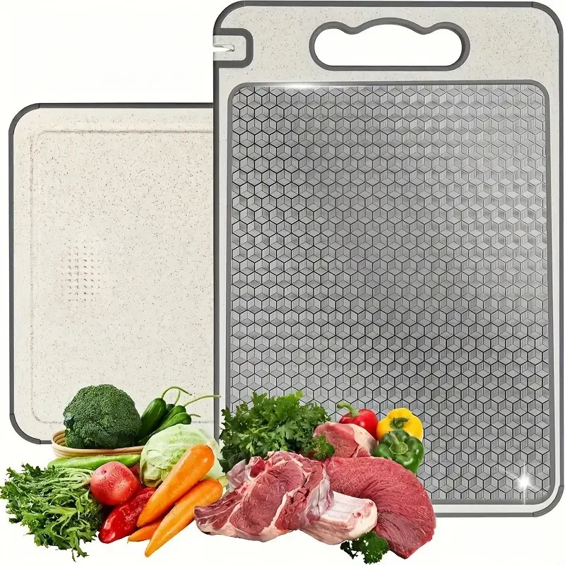 Double-Sided Non-Slip Cutting Board with Sharpener, Wheat Straw Home Use, Antibacterial Mold-Resistant, Vegetable Meat Separator