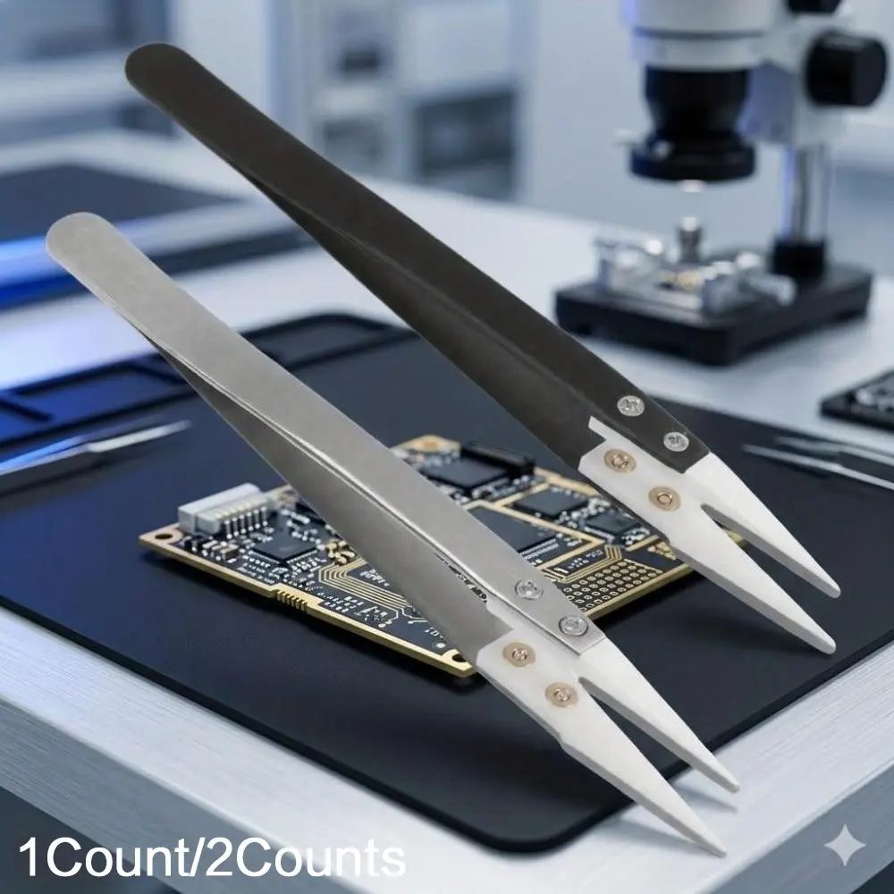 Precision Stainless Steel Ceramic Tweezers: Anti-Magnetic, Heat-Resistant, Non-Conductive Tool for Electronics, Jewelry, DIY Crafts, Phone & Watch Repair, Model Building, Nail Art, PCB Assembly. Essential for Detail Work.
