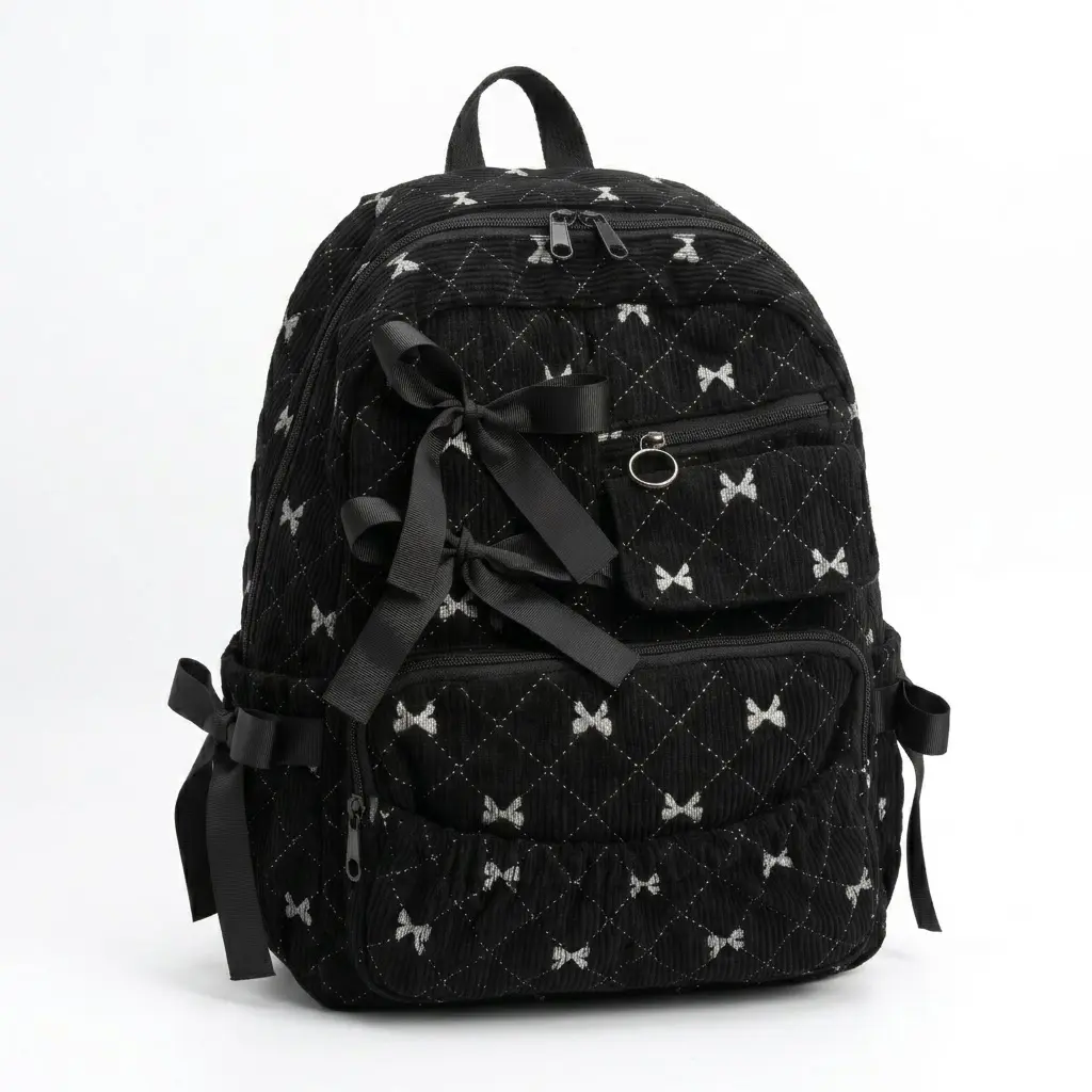 Sweet Bow Backpack For Girls School Cute Velvet Breathable Weight Reducing Large Capacity Cushioned Straps College University Students Korean Style