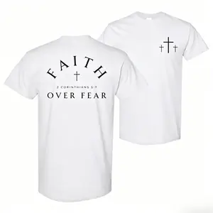 Faith Over Fear Shirt - Bible Verse 2 Corinthians 5:7 With Cross Graphic, Christian Apparel For Believers, Short Sleeve Tee, God Shirt, God Apparel, Apparel Made In The USA, Father's Day Shirt, Gym Shirt men-men's shirt-gift for him