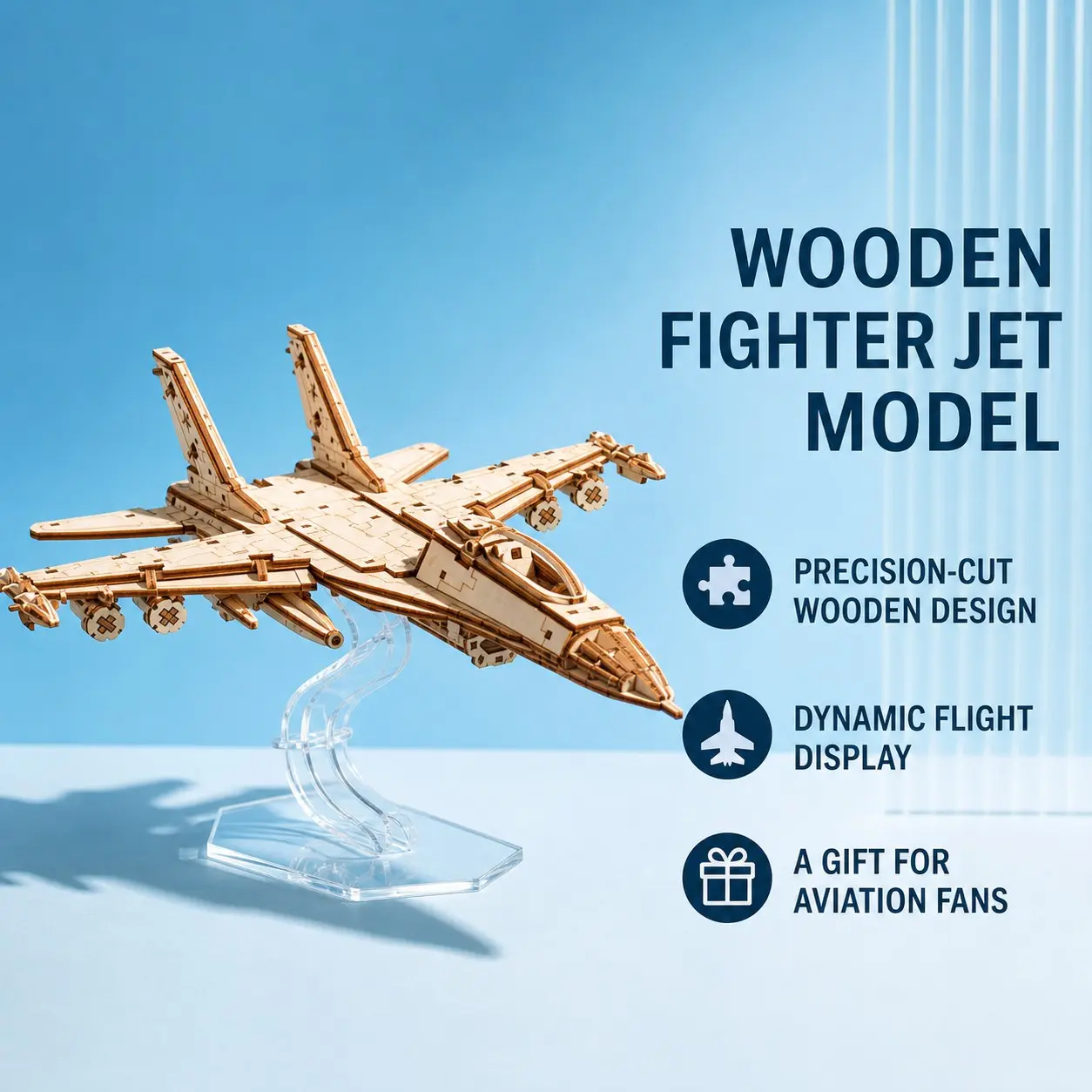 3D Wooden Toy Fighter Jet Model with Base, DIY Educational Craft Kit, Creative Building Blocks Gift for Kids, Wooden Puzzles