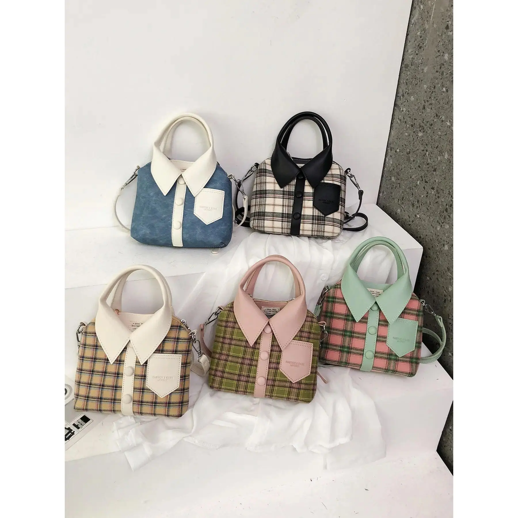 Mini Shoulder Bag for Women, Plaid Crossbody Purse with Shirt Collar Design, Cute Preppy Style Handbag, Small Trendy Bag for Girls Everyday Fashion