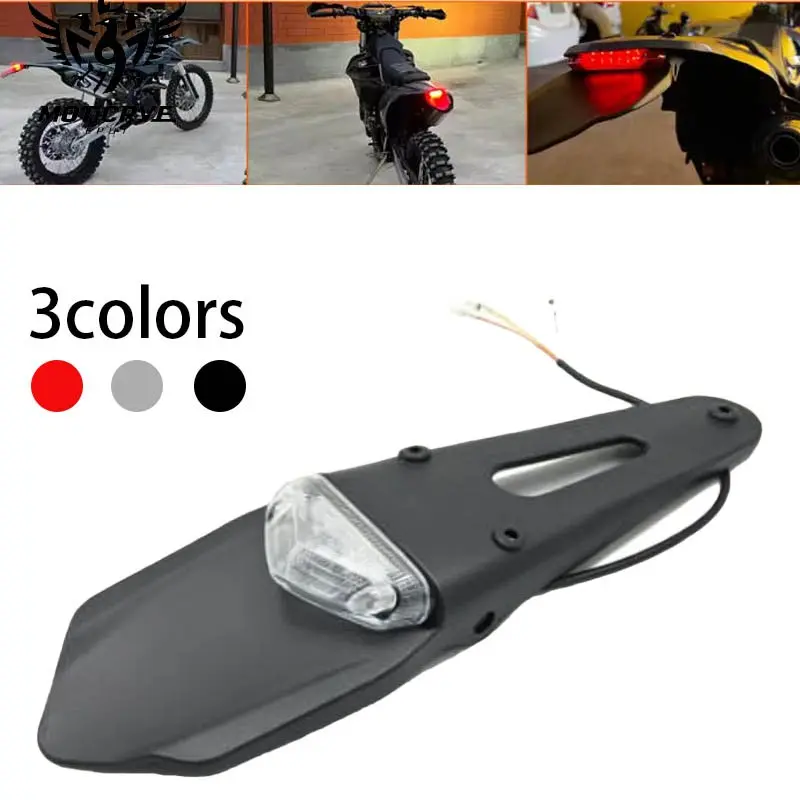 Motorcycle Rear Fender License Plate Bracket Holder, LED Taillight Brake Lamp, Universal for Enduro Off-Road Bike, Easy Installation