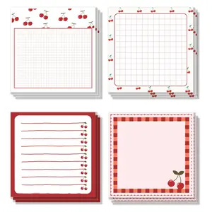 Cherry Pattern Sticky Note, 4 Counts/set Cherry Note Pad, Adhesive Memo Note Office Supplies for School Office Home Kitchen