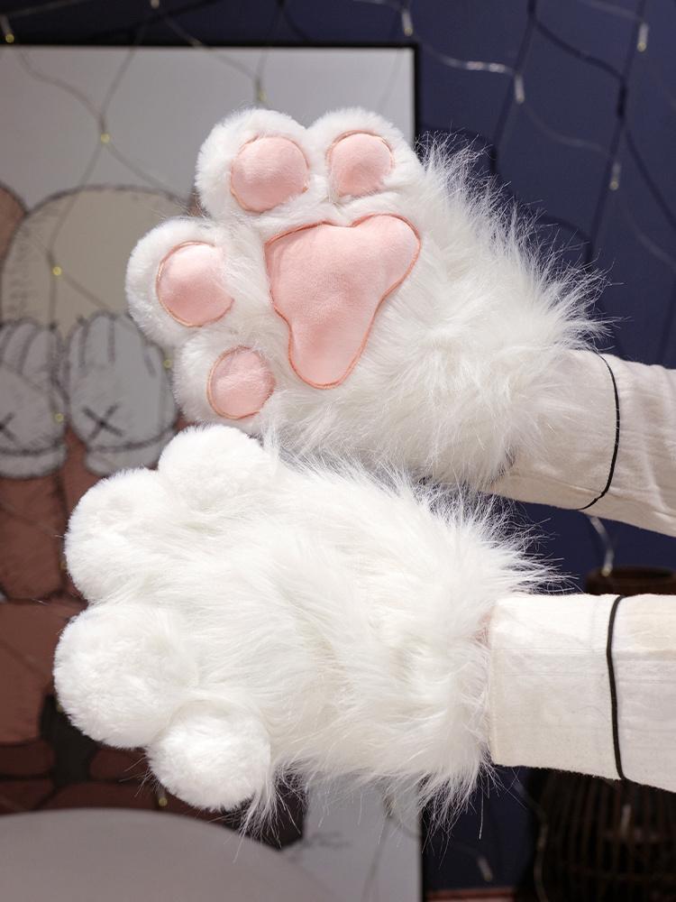 Kawaii Plush Furry Cat Claw Gloves Bird wings Faux Fur Fox Paws Mittens for Halloween Cosplay Costume Accessories Gloves