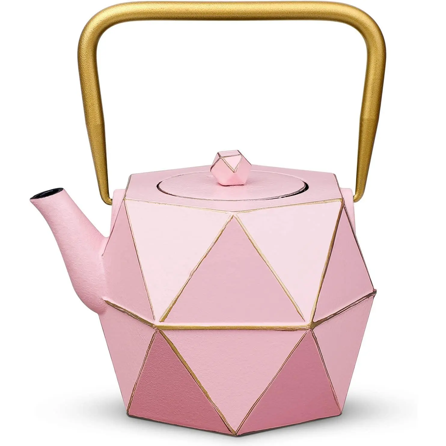 Pink Cast Iron Kettle - 30 oz (900ml) Modern Single Pot, Sturdy Stovetop-Safe Induction-Compatible Japanese Diamond Print Pot with Removable Loose Tea Infuser, Drip-Free Spout