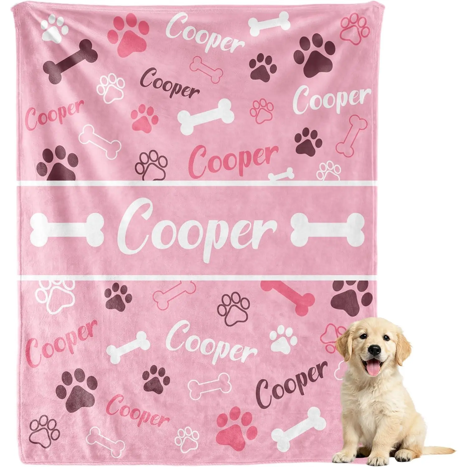 Personalized Dog Blanket, Custom Pet Blankets with Name, Customized Cat Blanket for Couch Sofa Bed Gifts for Small Medium Large Dog Dad Mom Birthday Christmas