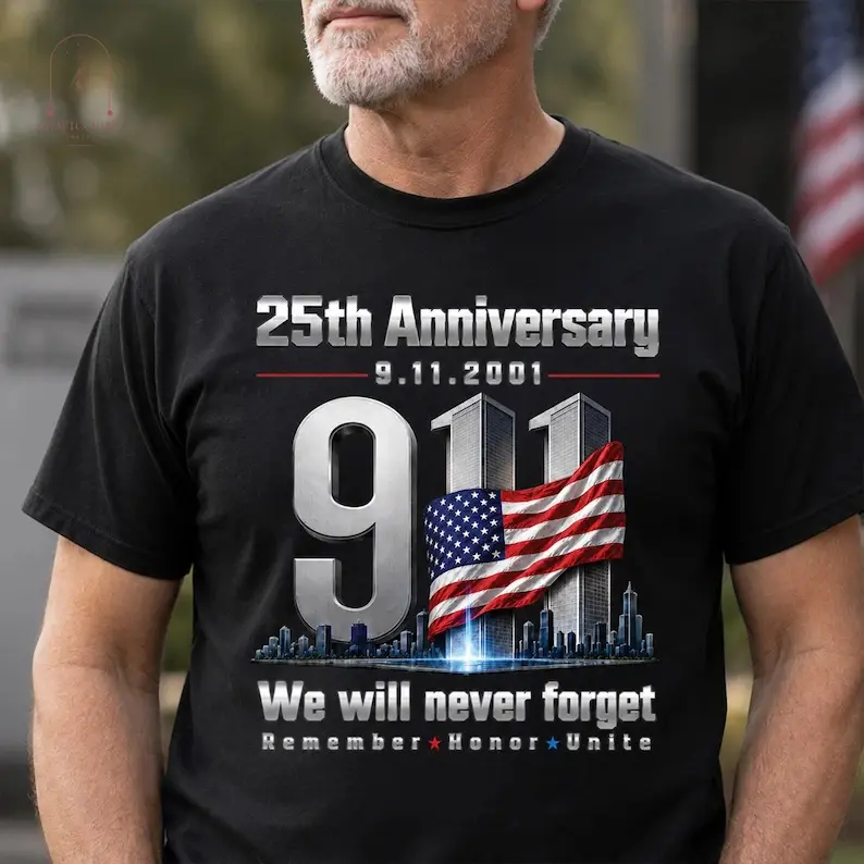 Boys' 9/11 25th Anniversary Casual Short-Sleeve Crew Neck Top, Never Forget Patriotic American Flag Remembrance Clothes