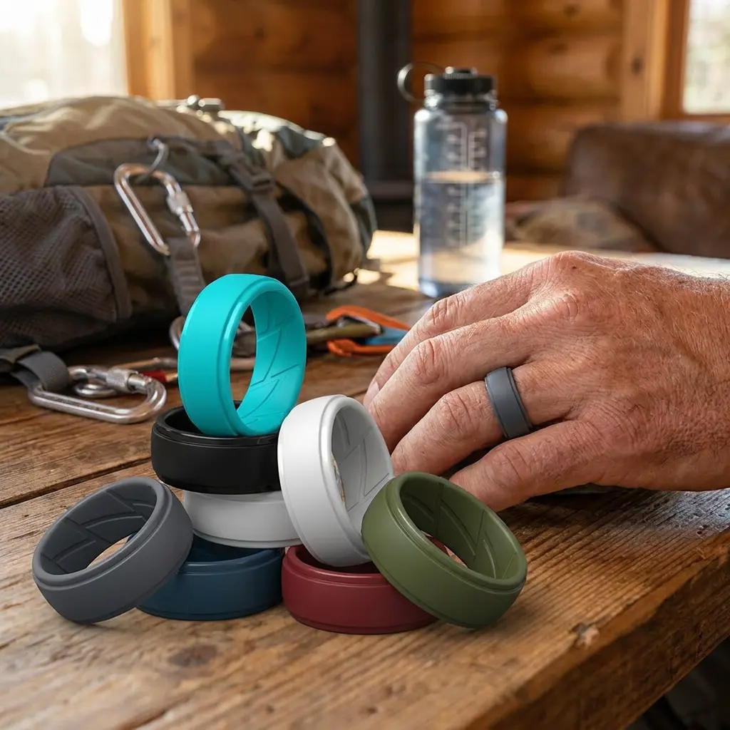 7 Pack Men's Silicone Rings, Premium Flexible Wedding Bands, Comfort Fit Rubber Ring Set, Available in Size 16