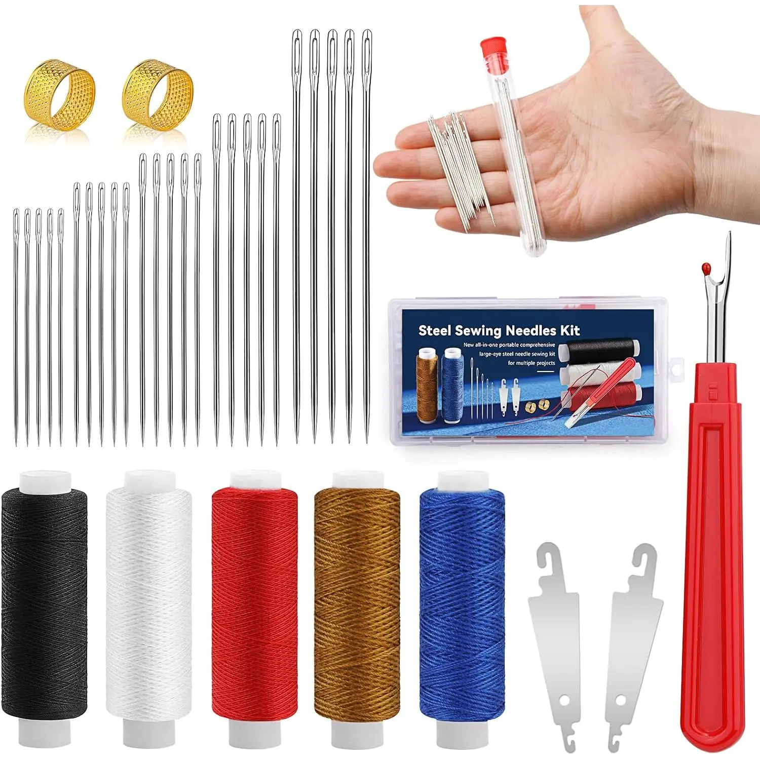 37 count Travel Sewing Kit, Big Eye Steel Sewing  Threader Kit