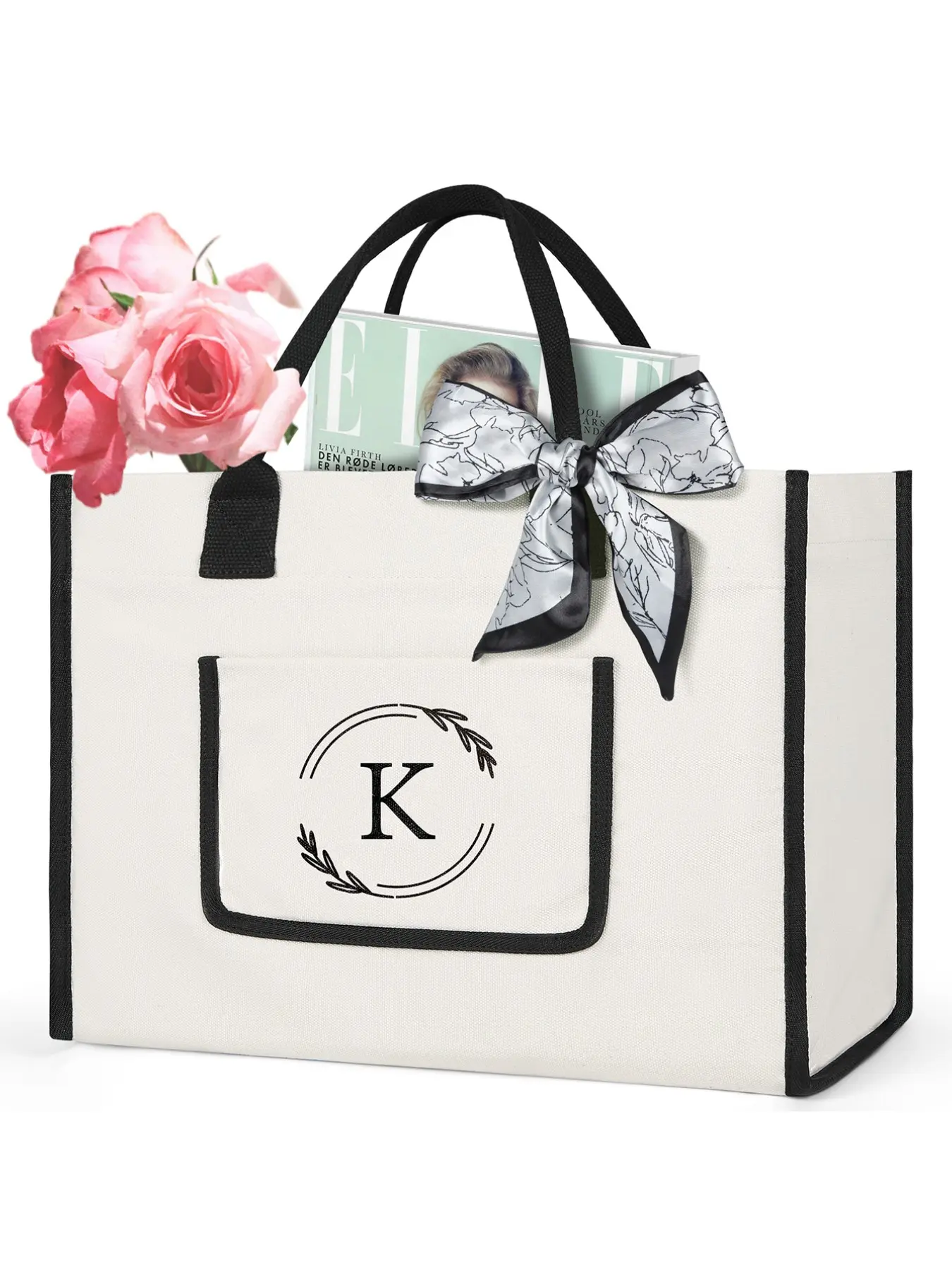 Canvas Tote Bag Beach Bag, Summer Tote Bag, Monogrammed Initial Canvas Bag, Monogram Tote Bags, Personalized Gifts for Women, Wedding Birthday Presents, Stylish and Durable