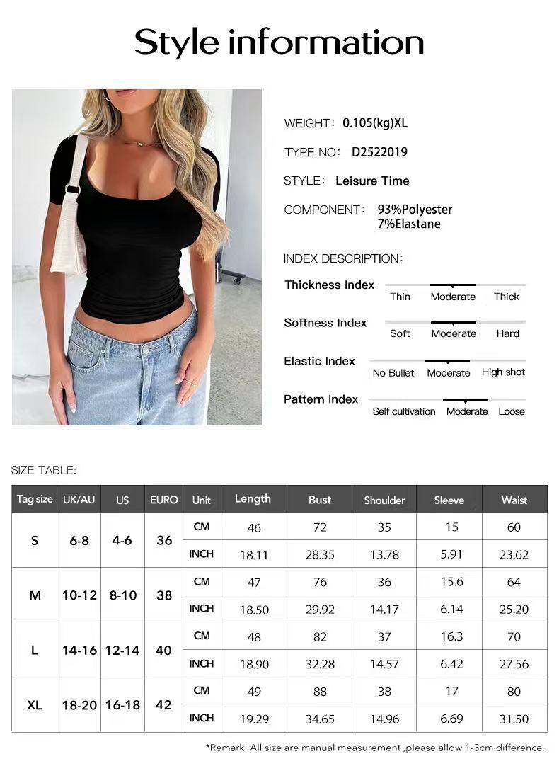 Pure Color Casual Slim Fit U Neck Short Sleeve T-Shirt, Summer Thin Fabric Kint Style Tee for Women, Comfortable Daily Wear