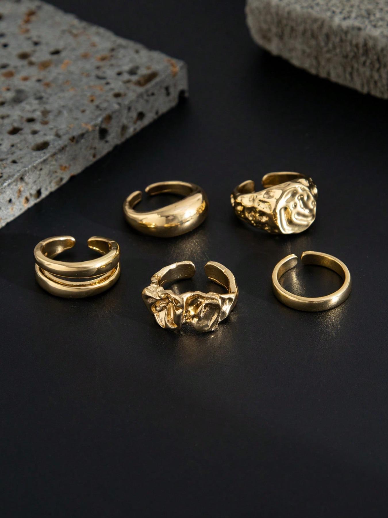 Men's Punk Style Geometric Liquid Metal Set, Zinc Alloy Adjustable Jewelry, Casual Fashion Accessory for All Seasons, Stacking Ring Set, Geometric Design Ring, Statement Rings, Stackable Rings