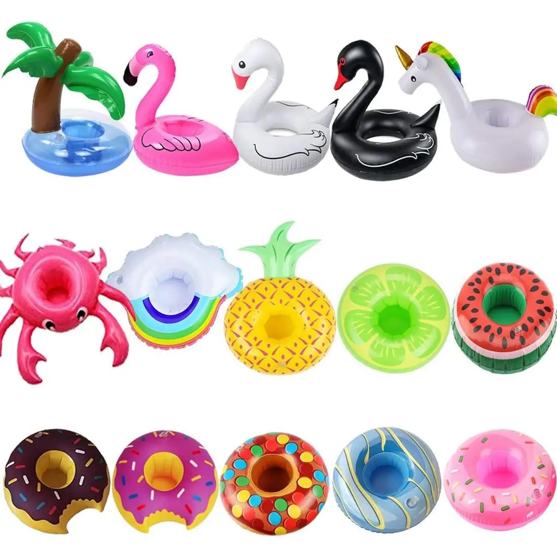 15 Pack Inflatable Drink Holder - Drink Floats with Cup Holders and Flamingo Coasters, Perfect for Swimming Pool Party, Outdoor Summer Fun Activities, Beach Essentials, Durable and Lightweight