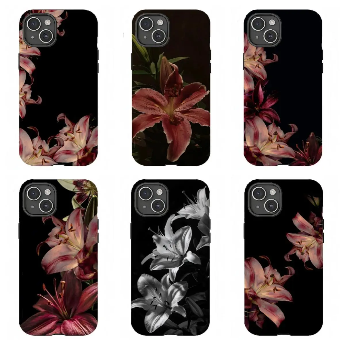 Dark Moody Lily Phone Case | Burgundy & Black Floral Print ,For iPhone 11 12 13 14 15 16 17 Pro Max For Samsung S26 S25 S24 S23 S22-Gift For Her/Him