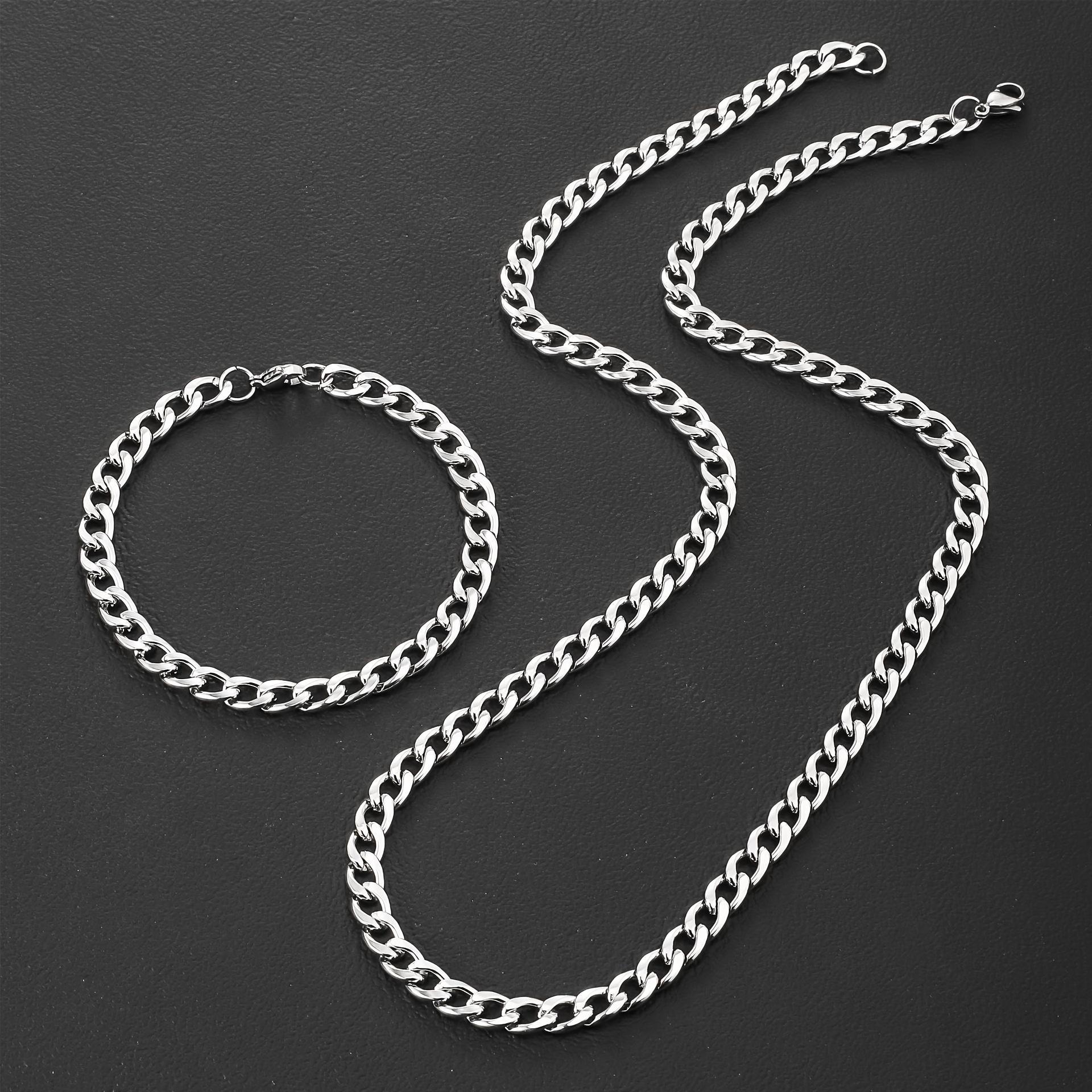 Men's 2-Piece Stainless Steel Jewelry Set - Classic Cuban Necklace, Hip Hop Punk Rock NK Chain Bracelet, Men's Jewelry, Male, Casual