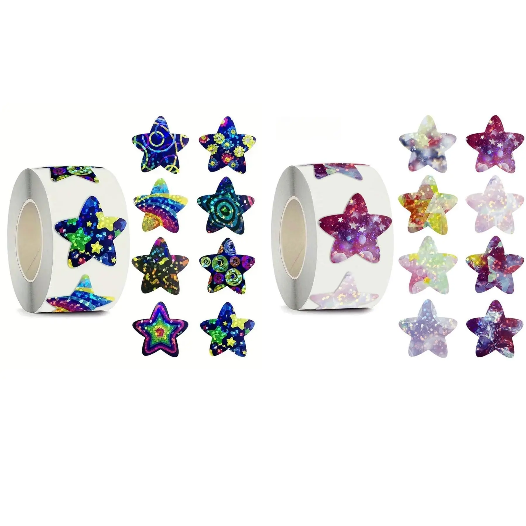 500 Pieces Per Roll 1 Inch Colorful Laser Adhesive Star Stickers, Party Gift Envelope Sealing Decorative Labels, Stationery Stickers (2 Rolls)
