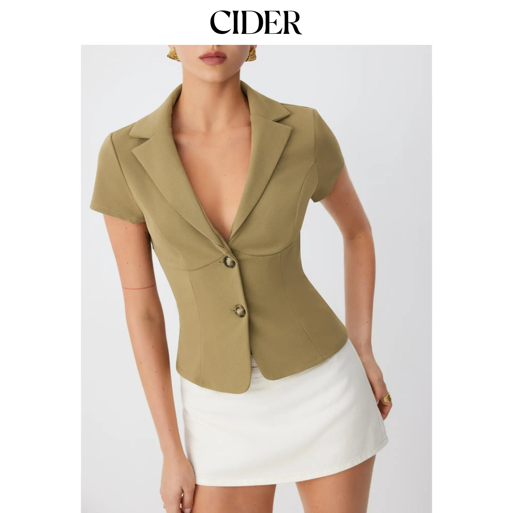 Cider Notched Collar Lace Up Corset Blouse