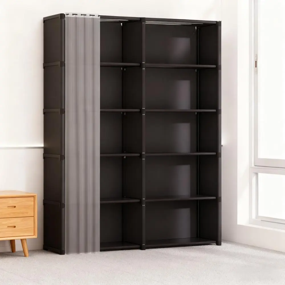 High Metal and Plastic Storage Cabinet with Dust Cover, Ideal for Clothes, Shoes, Accessories, Modern Durable Organizer, Installable Closet System, Wardrobe Cabinet