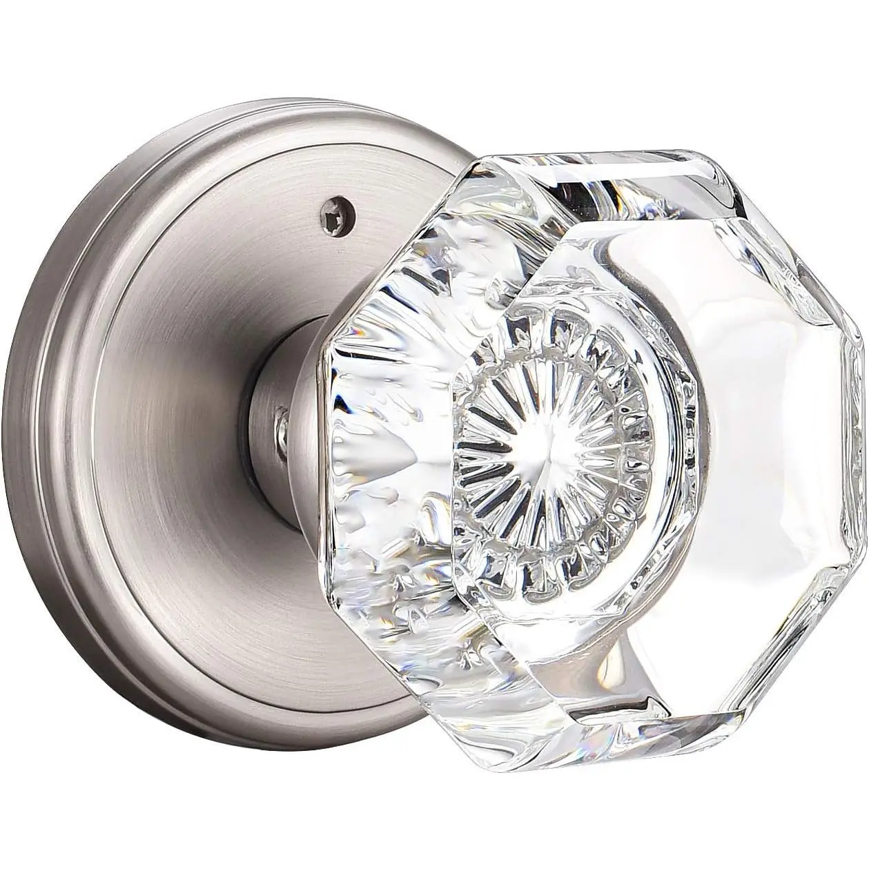 Glass Door Knobs Interior, Modern Bathroom Bedroom Door Knobs with Lock  Function, Satin Nickel