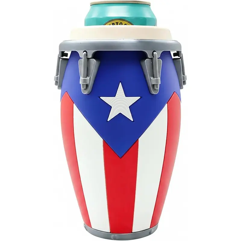 Puerto Rico Conga Style Can Holder, Caribbean Drum Beer Sleeve for 12oz Cans, Tropical Beverage Holder for Beach BBQ Parties, Drink Holders