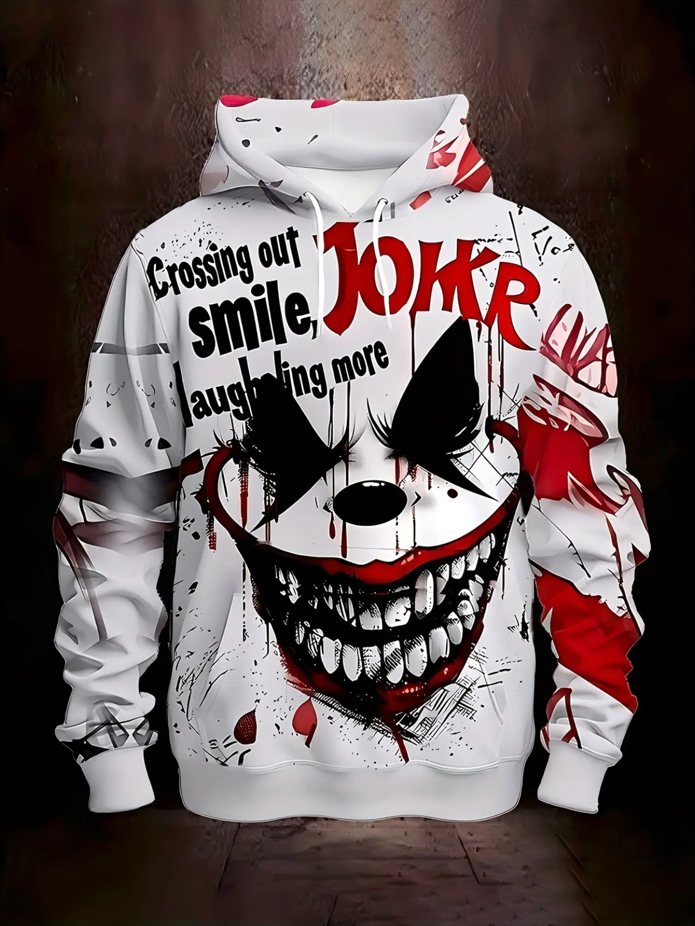 Men's Clown 3D Print Hoodie Long Sleeve Sweatshirts, Casual Sporty Outdoor Pullover, Drawstring Pockets, Regular Fit, Spring Autumn Winter Streetwear, Menswear