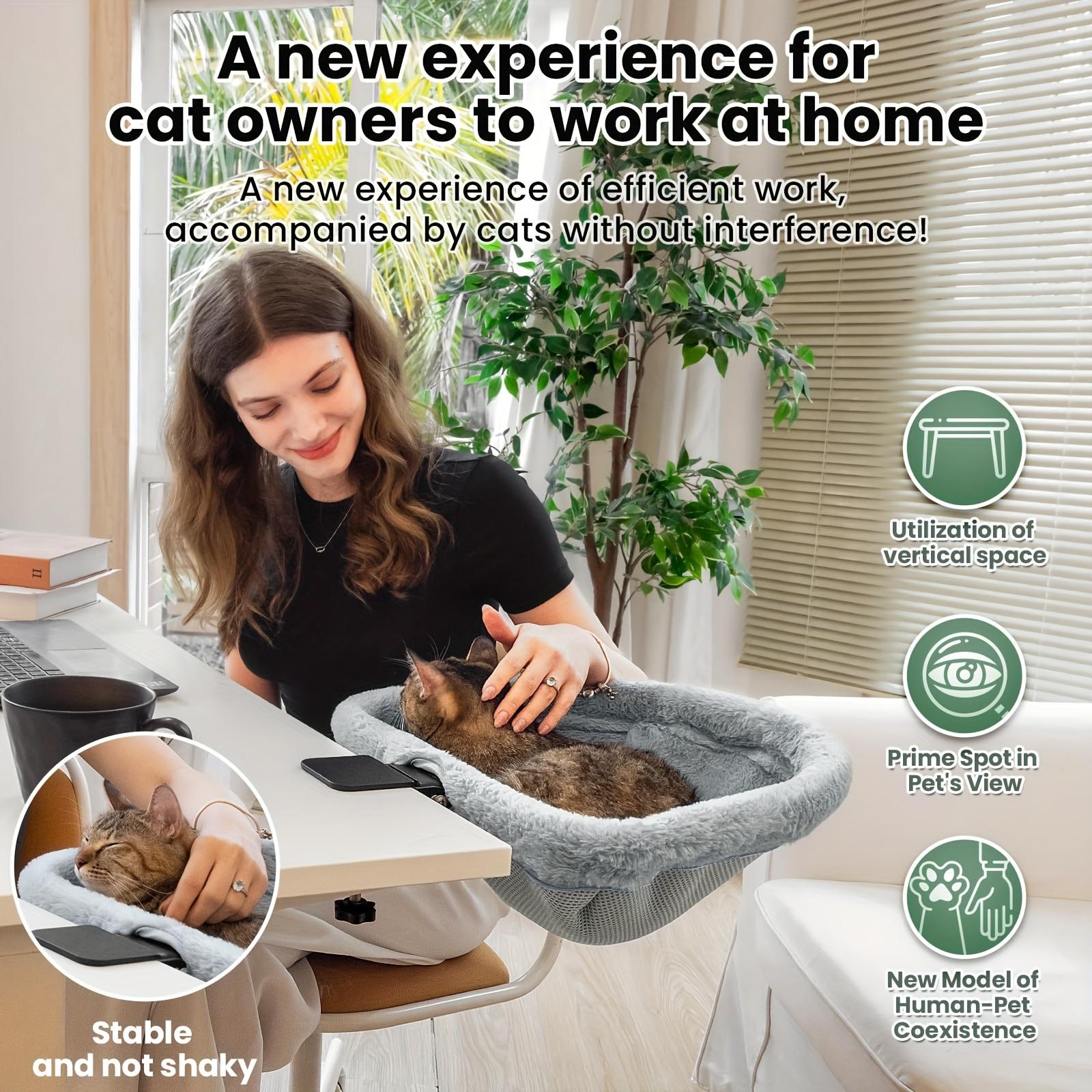 Desktop Cat Bed - One-Key Foldable, Sunken Design, Space-Saving Semi-Circular Cat Nest, Soft Faux Rabbit Fur, for Various Desks - Max Weight Capacity 40 Lbs