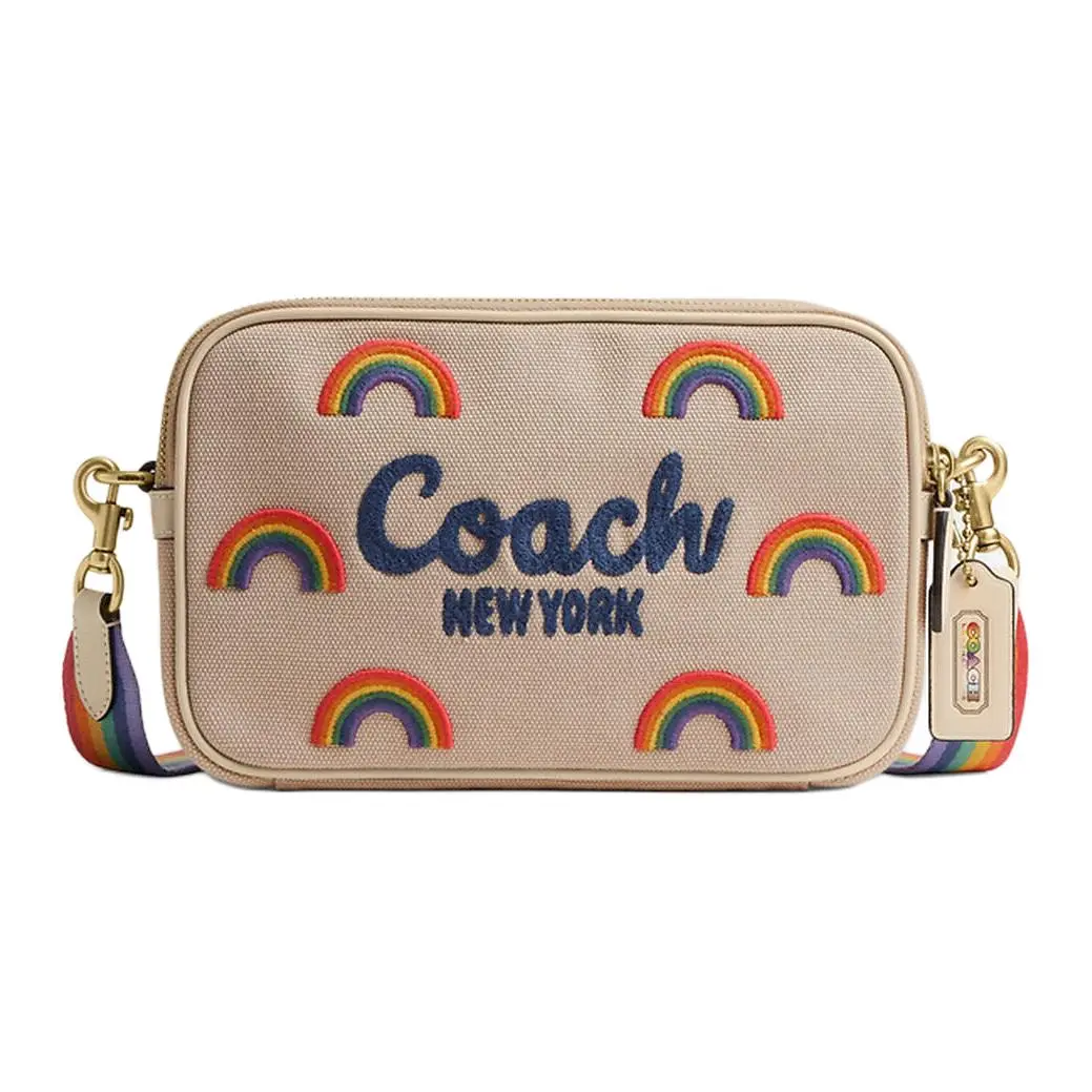 COACH Theo 23 Rainbow Embroidered Camera Bag for Men – Canvas Crossbody Bag in Ivory