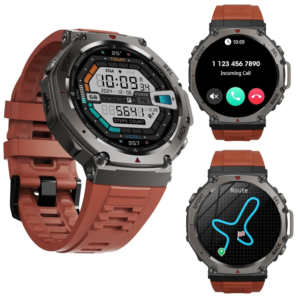 T-Rex 3 GPS Smartwatch , with AMOLED Touchscreen, 5ATM Waterproof, Outdoor Compass, Smart Fitness Monitoring for Men, Bluetooth-compatible Connectivity
