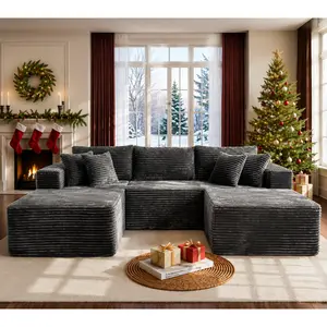 108" Oversized Modular Cloud Sectional Sofa Set, L/U Shaped Boneless Couch High-Density Foam Plush Corduroy Deep Seat Sofa Bed for Living Room Bedroom, No Assembly Required