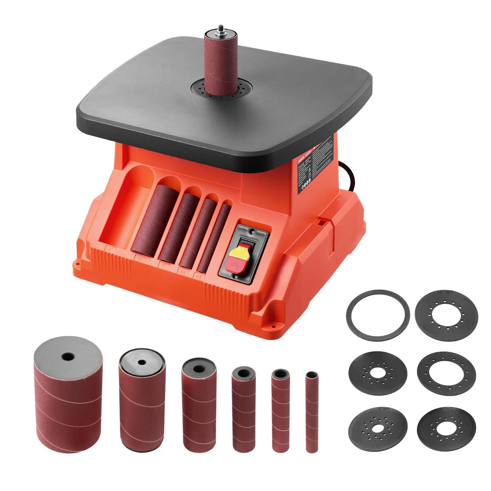 VEVOR Oscillating Spindle Sander, 2400RPM Benchtop Spindle Sander with 6 Sleeves (1/2"-3"), 5/8" Stroke 15.4x 16.3-inch Wide Worktable for Furniture Finishing, Crafts Sanding, DIY Woodworking