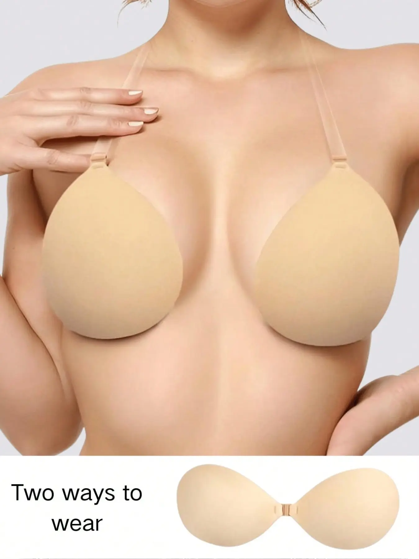 Invisible Push-Up Medium Bra, Strapless Transparent Halter-Neck, Ideal for Backless Dresses and Wedding Gowns, Order One Size Up, Breast Enhancing Bra
