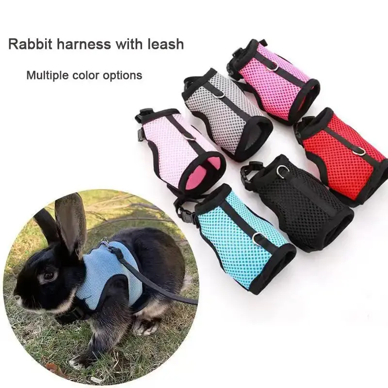 Small Animal Adjustable-Fit Breathable Soft Harness with Leash Set Pack for Rabbits/Ferrets
