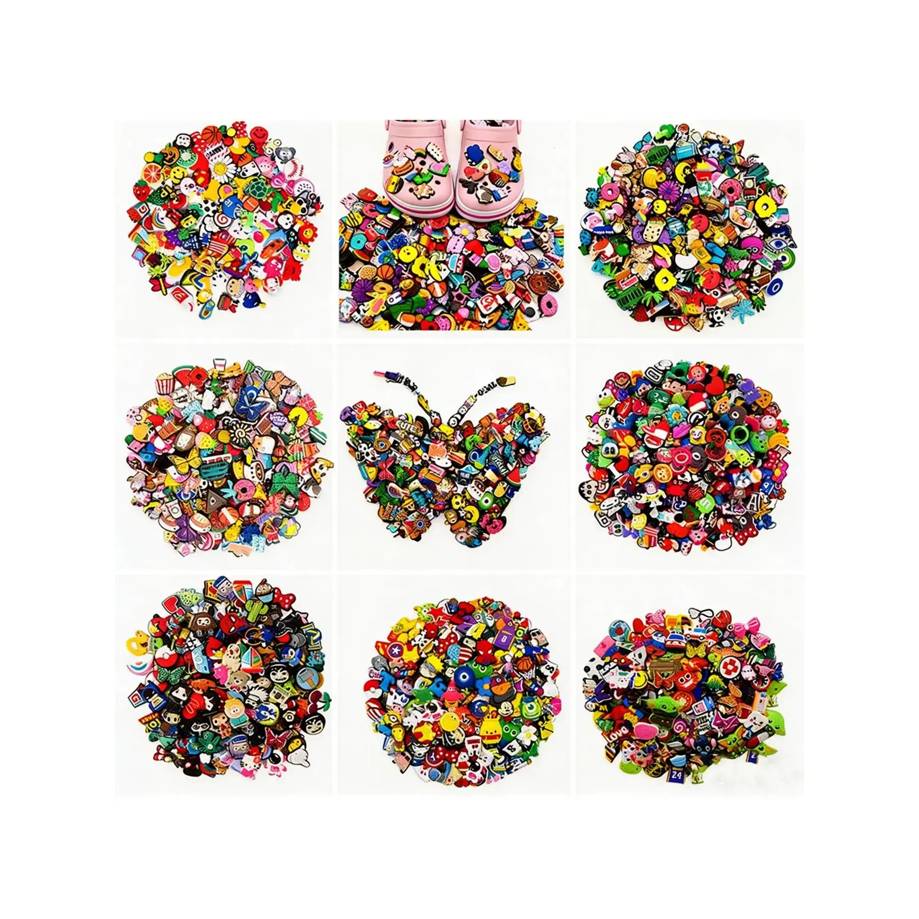 30/50/100pcs Cartoon Random Shoe Buckle Set, Fits Sandals/clogs/flops/sandals, PVC Decorations, Embellishment, Beach Bag Accessories, Charms, Accents, Charm Sets, Adornments, Footwear # trendy hole accessory decorative clip fashionable novelty decoration