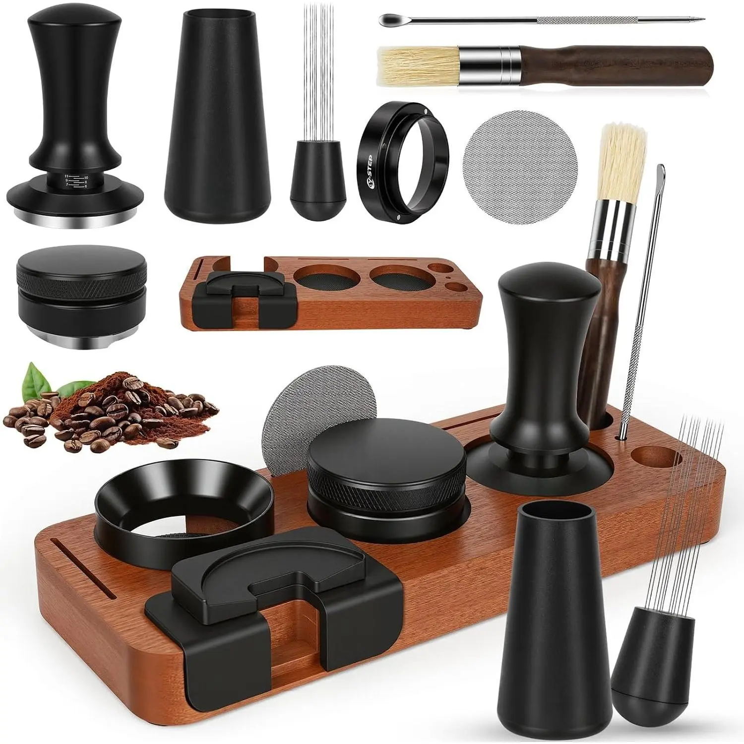 8 count Espresso Accessories Kit, 51mm Espresso Tamper Kit Espresso Tools Barista Kit & Espresso Tamping Station, with 51mm Coffee Tamper, Distributor, WDT Tool, Dosing Funnel, Puck Screen, Brush