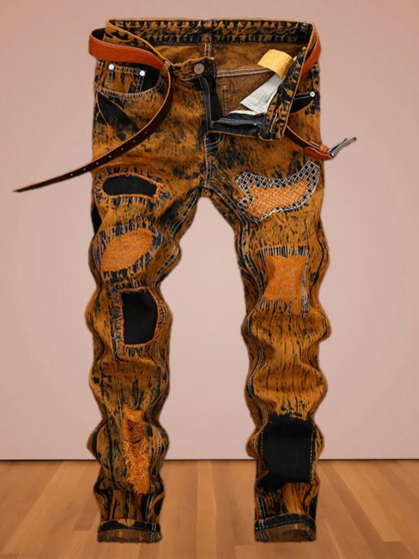 Kyn Apparel American youth pop hole personality makes old straight jeans for men.