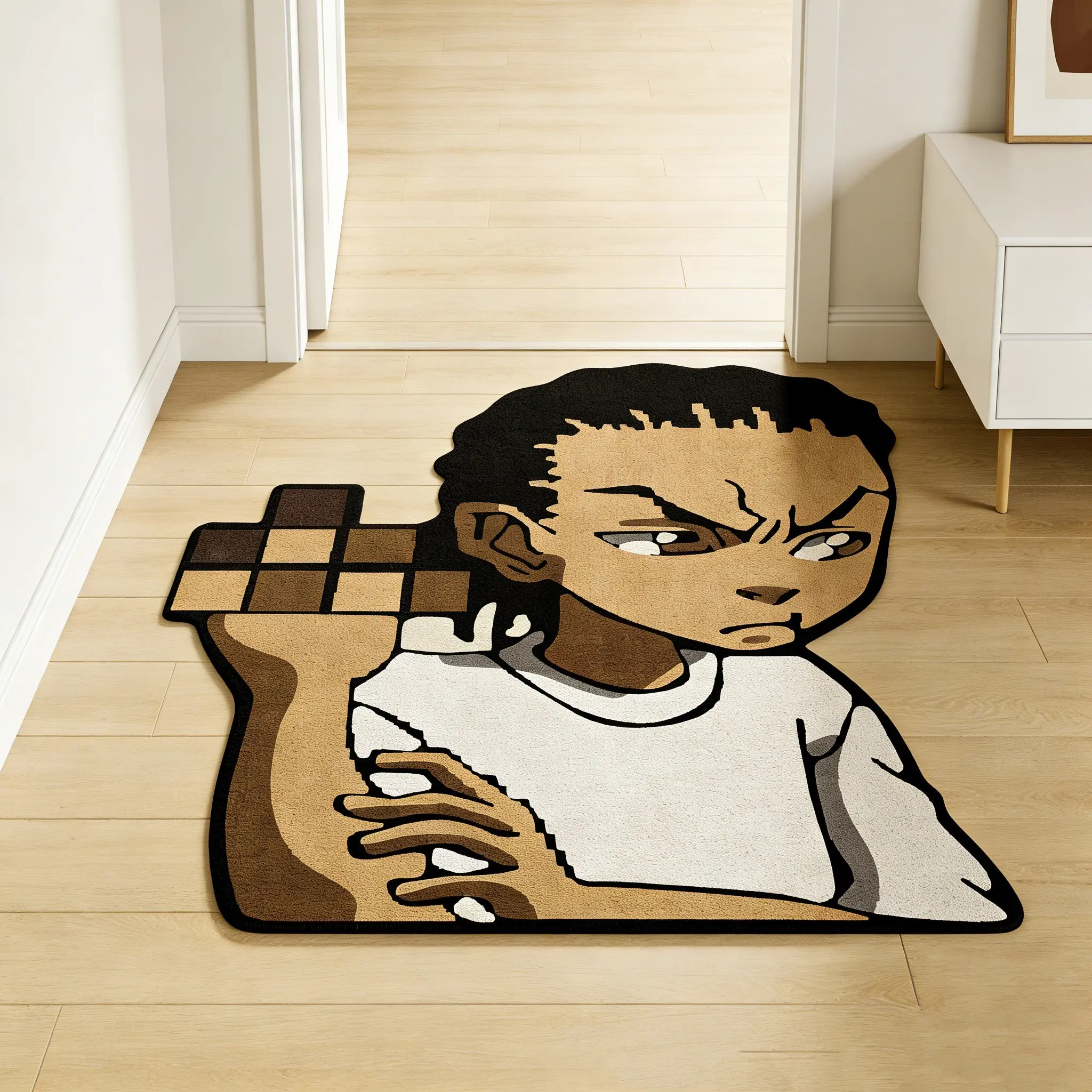 Trendy arm hugging boy, irregular carpet, Decorative area rug, contrasting color plush floor mat, entrance foyer antislip and wear-resistant foot mat, e-sports room decoration mat, home decoration, Fluffy Area Rugs, Entryway floor mat, Gaming Area Rug
