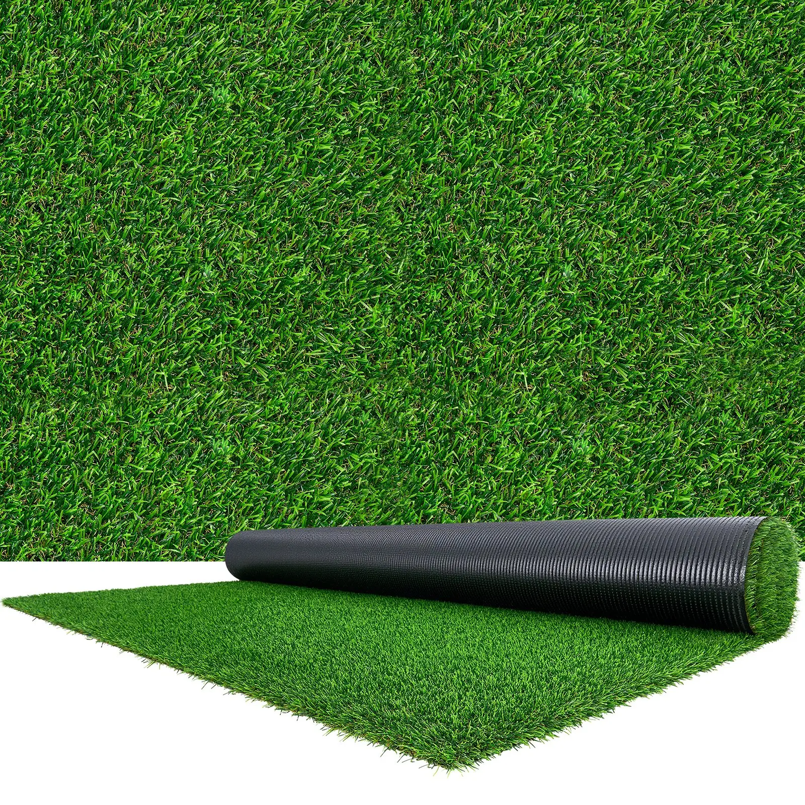 VEVOR Artificial Grass Turf Roll, 15x7 ft Fake Lawn Carpet Mat with 1.38 in Pile Height, Easy-Clean Drainage Holes, Decorative, All-Seasons, Fade-Resistant for Patio, Garden, Indoor-Outdoor Use