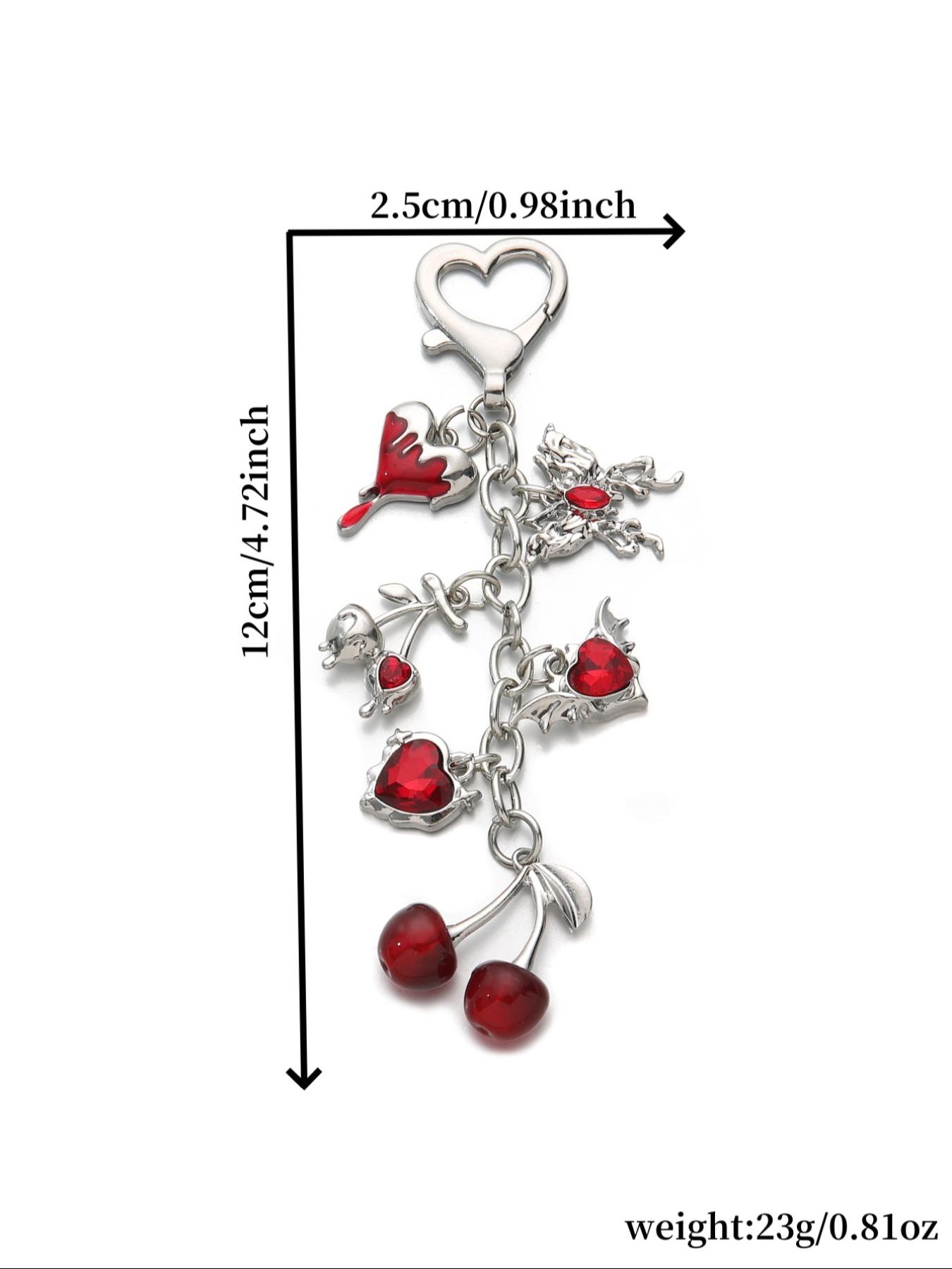 Elegant Cherry Heart Wings Butterfly Keychain with Rhinestones, Stylish Y2K Trendy Key Ring Gift for Friends, Beautiful Alloy Accessory