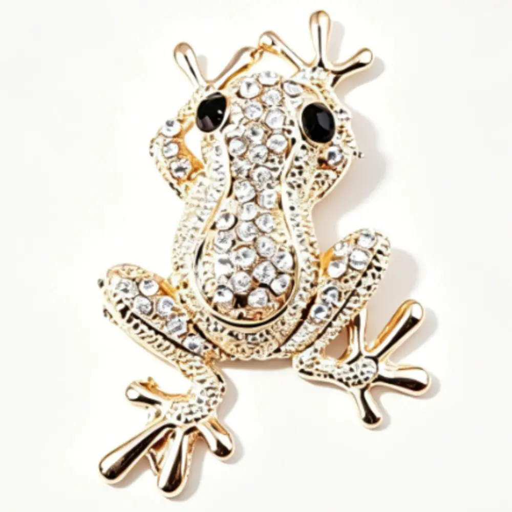 Full Clear Rhinestone Gold Frog Brooch Unisex Animal Lapel Pin Gift
