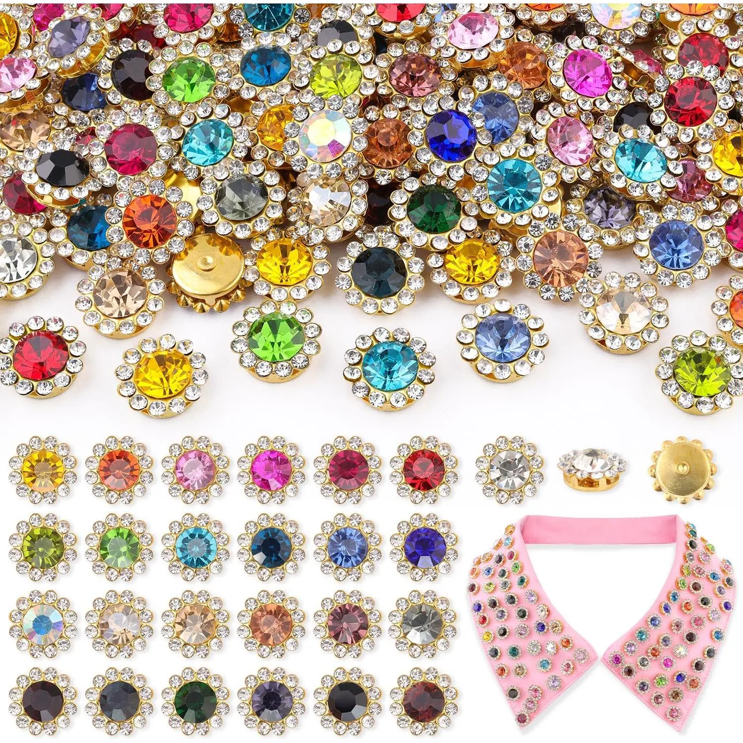 150 PCS 12 MM Sew on Rhinestones for Bedazzling,25 Mixed Colors Crystal Glass Flatback Rhinestones for Crafting,Big Gems with Metal Base, Large Rhinestone for Clothes Thanksgiving Gift Christmas Decor