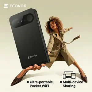 ECOVOX Pocket-Sized FCC Certified 4G eSIM Hotspot with 1GB Data Black, 150Mbps Fast WiFi, Auto-Switch AT&T Network Device, 1 Port, Slim On-the-Go Router for Airport & RV Use